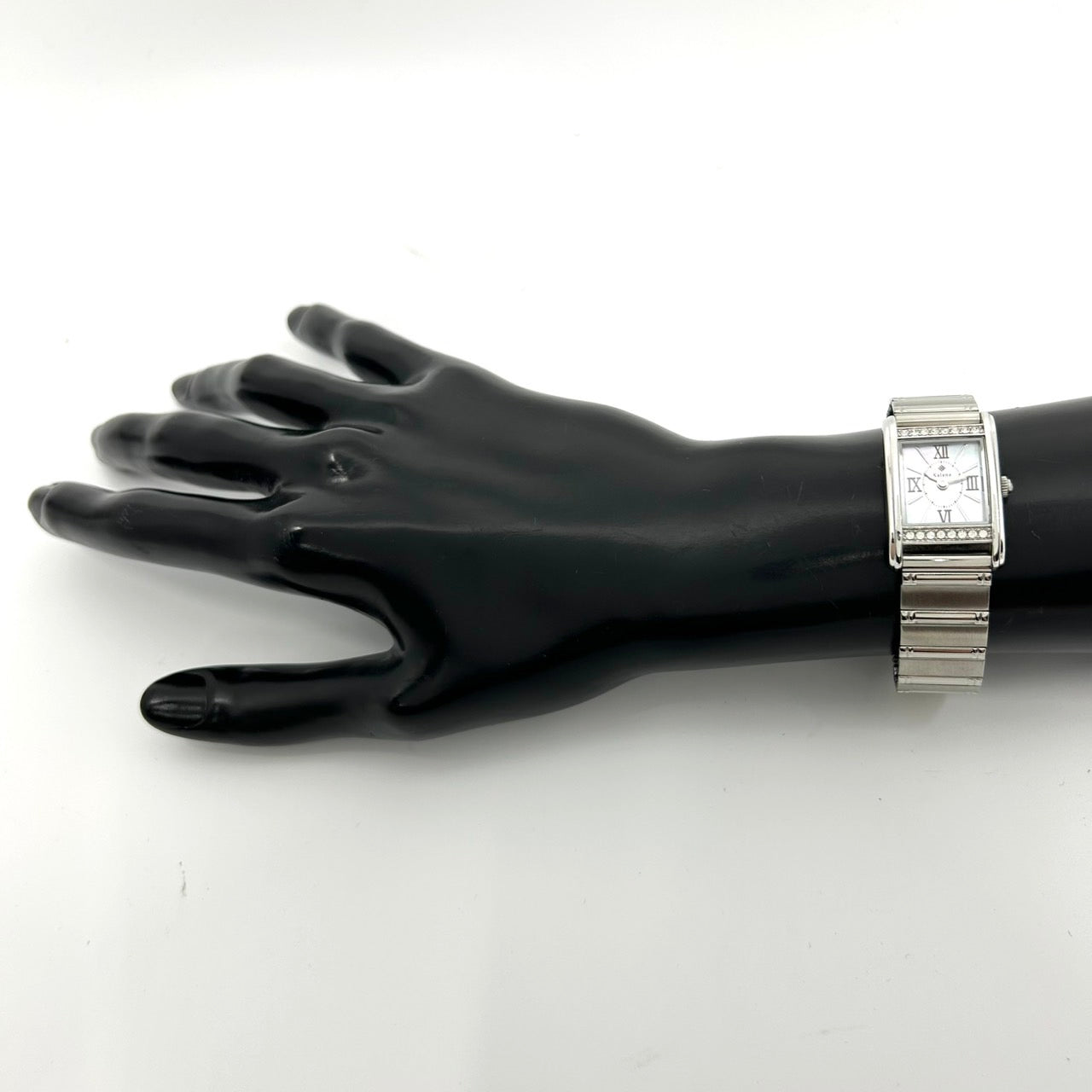 Authentic Kalene Ladies Solar Watch 72159 Shell Dial Rhinestone Rectangular