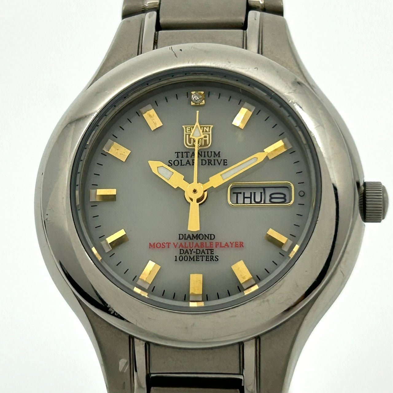 Authentic ELGIN USA Titanium Solar Drive Diamond Day-Date FK-1202-C Watch Gray