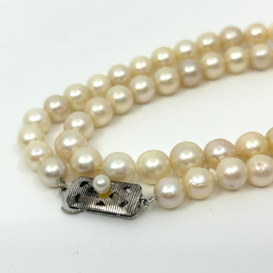 美品 本真珠 パール ネックレス 淡水パール 真珠 日本 養殖パール 白 ホワイト ペンダント 冠婚葬祭 首飾り 6.3mm-7.6mm 全長約43cm I3