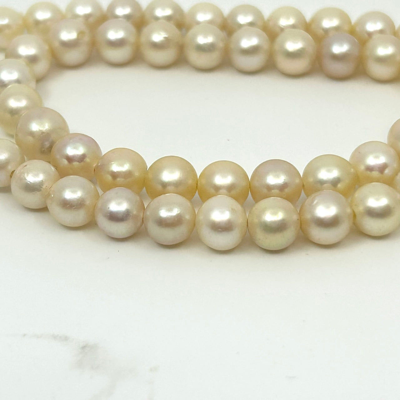 美品 本真珠 パール ネックレス 淡水パール 真珠 日本 養殖パール 白 ホワイト ペンダント 冠婚葬祭 首飾り 6.3mm-7.6mm 全長約43cm I3