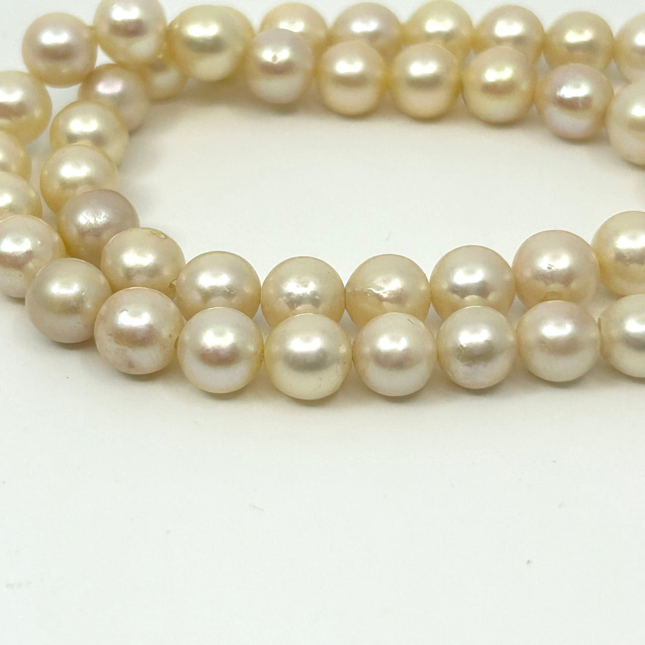 美品 本真珠 パール ネックレス 淡水パール 真珠 日本 養殖パール 白 ホワイト ペンダント 冠婚葬祭 首飾り 6.3mm-7.6mm 全長約43cm I3