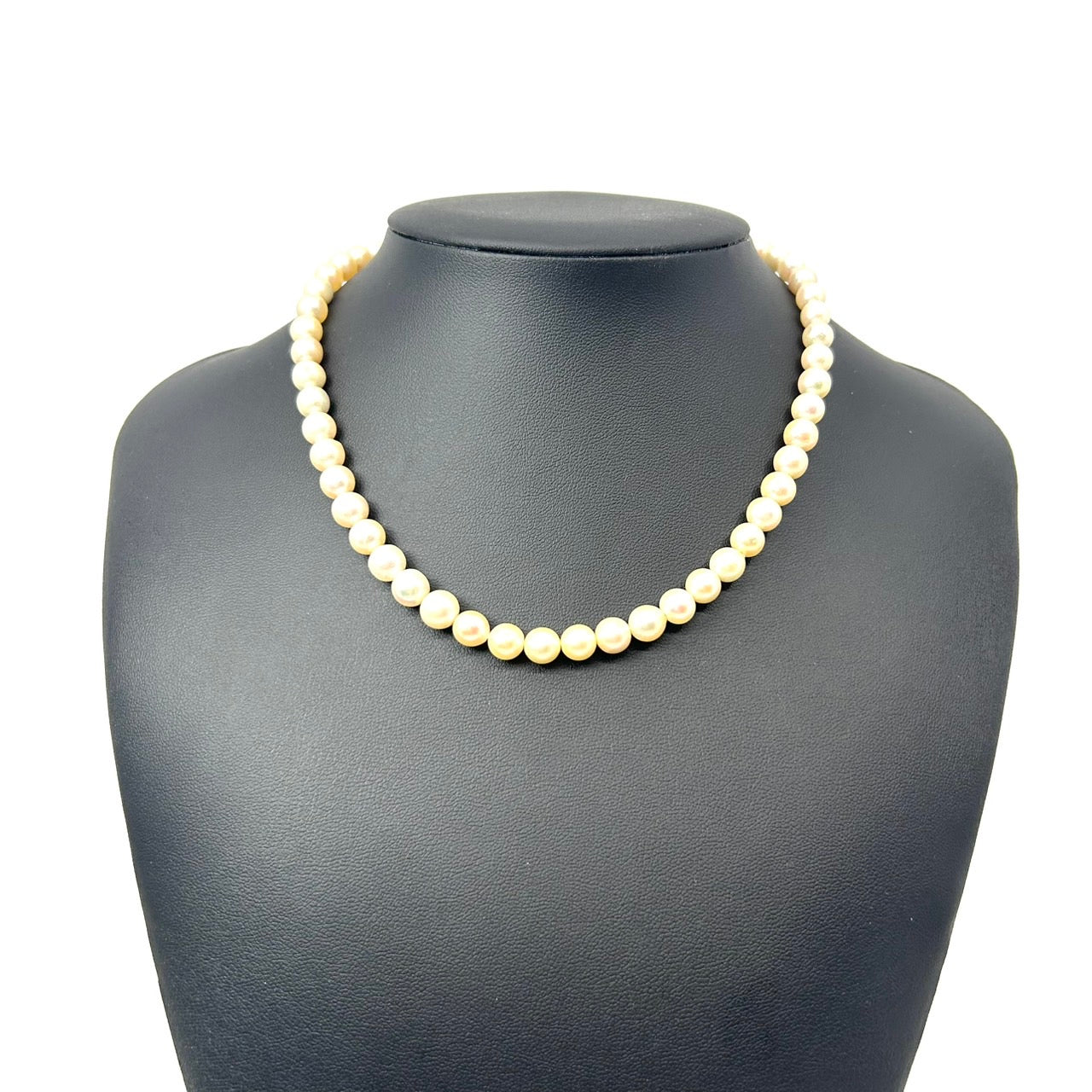 美品 本真珠 パール ネックレス 淡水パール 真珠 日本 養殖パール 白 ホワイト ペンダント 冠婚葬祭 首飾り 6.3mm-7.6mm 全長約43cm I3