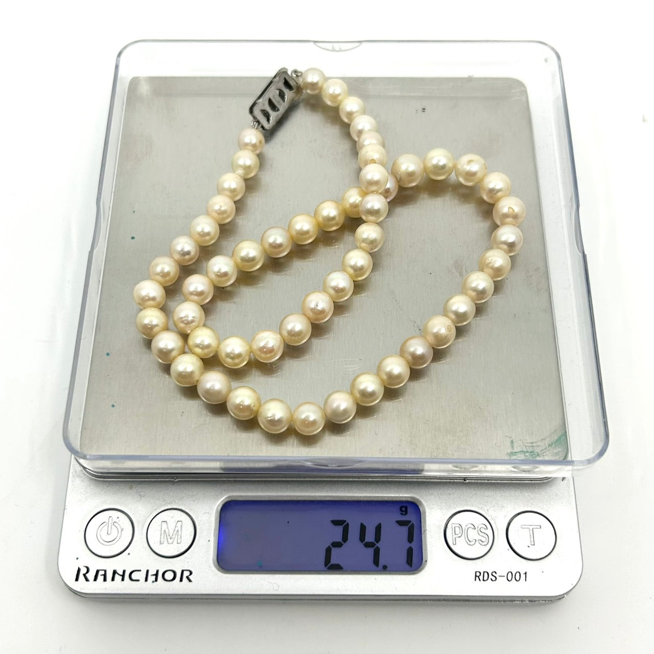 美品 本真珠 パール ネックレス 淡水パール 真珠 日本 養殖パール 白 ホワイト ペンダント 冠婚葬祭 首飾り 6.3mm-7.6mm 全長約43cm I3