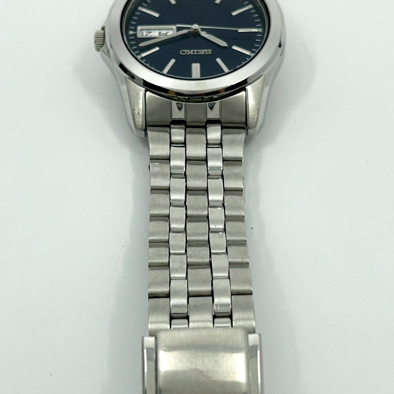 【電池交換済／美品】セイコー SEIKO メンズ腕時計 7N43-0AM0 540136 クオーツ アナログ ラウンド ブルー文字盤 シルバー デイデイト カレンダー ビジネスウォッチ クラシック シンプル ステンレス クリーニング済み G1