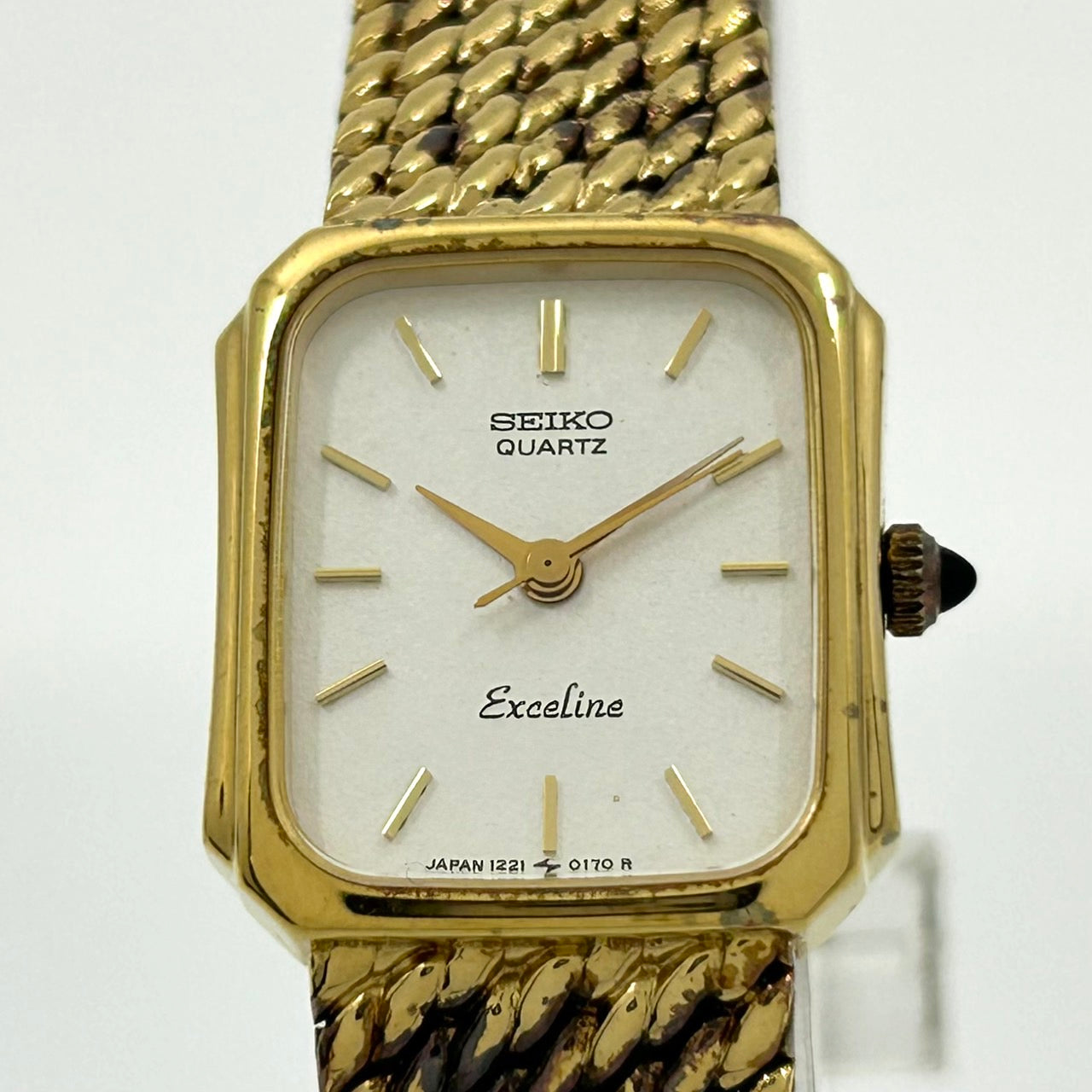【電池交換済／美品】セイコー エクセリーヌ 腕時計 レディース 1221-5090 クオーツ ゴールド スクエア 白文字盤 ビンテージ クラシック エレガント ドレスウォッチ アンティーク調 クリーニング済み G1