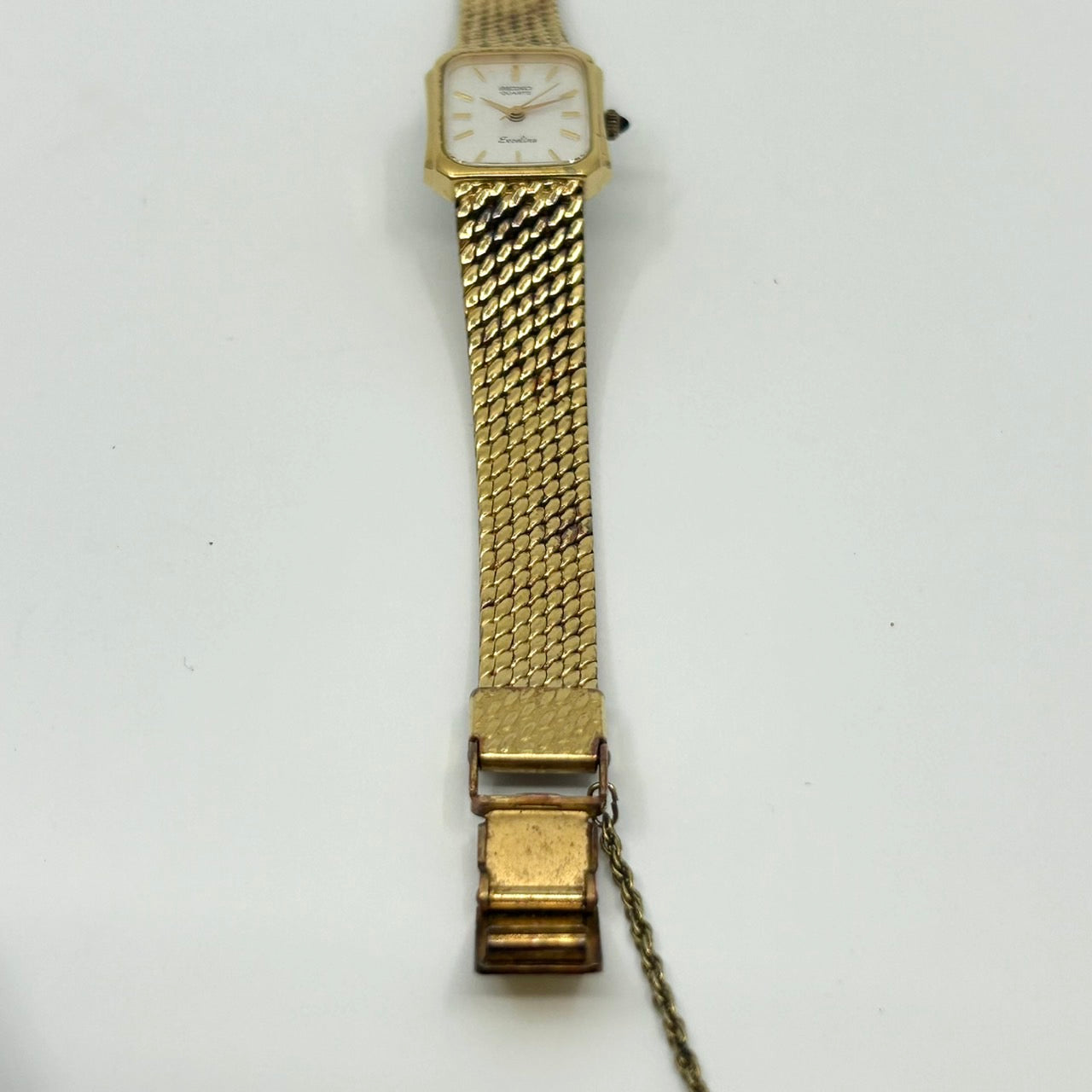 【電池交換済／美品】セイコー エクセリーヌ 腕時計 レディース 1221-5090 クオーツ ゴールド スクエア 白文字盤 ビンテージ クラシック エレガント ドレスウォッチ アンティーク調 クリーニング済み G1