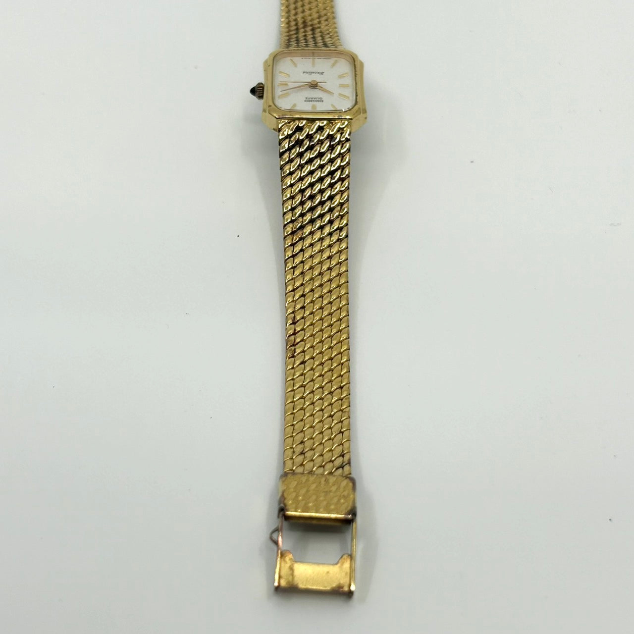 【電池交換済／美品】セイコー エクセリーヌ 腕時計 レディース 1221-5090 クオーツ ゴールド スクエア 白文字盤 ビンテージ クラシック エレガント ドレスウォッチ アンティーク調 クリーニング済み G1