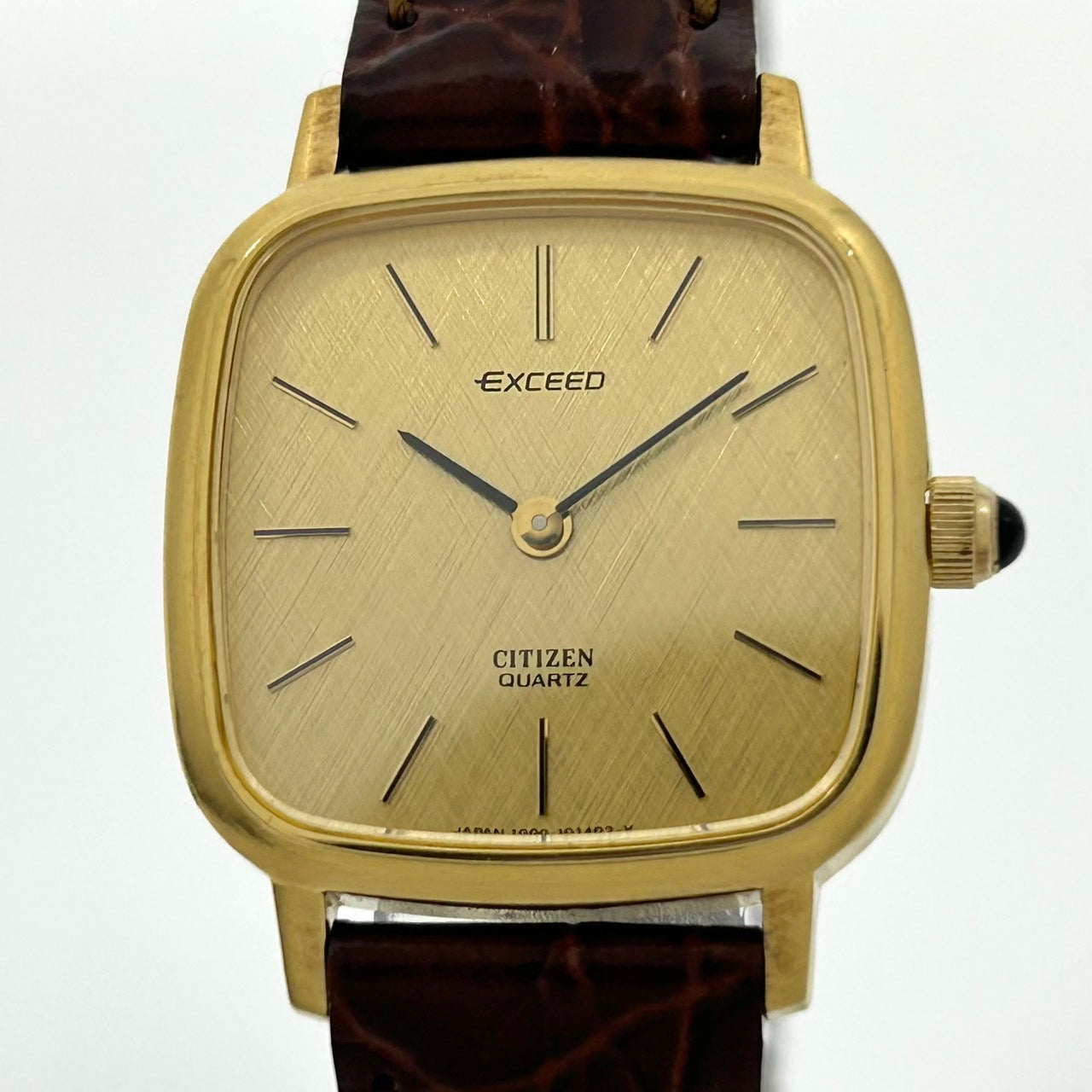 【電池交換済／新品ベルト(社外品)／美品】シチズン エクシード 腕時計 4-101251Y クオーツ アナログ ゴールド スクエア ブラウンレザー ビンテージ クラシック エレガント ドレスウォッチ ファッションウォッチ アクセサリー 男女兼用 G1