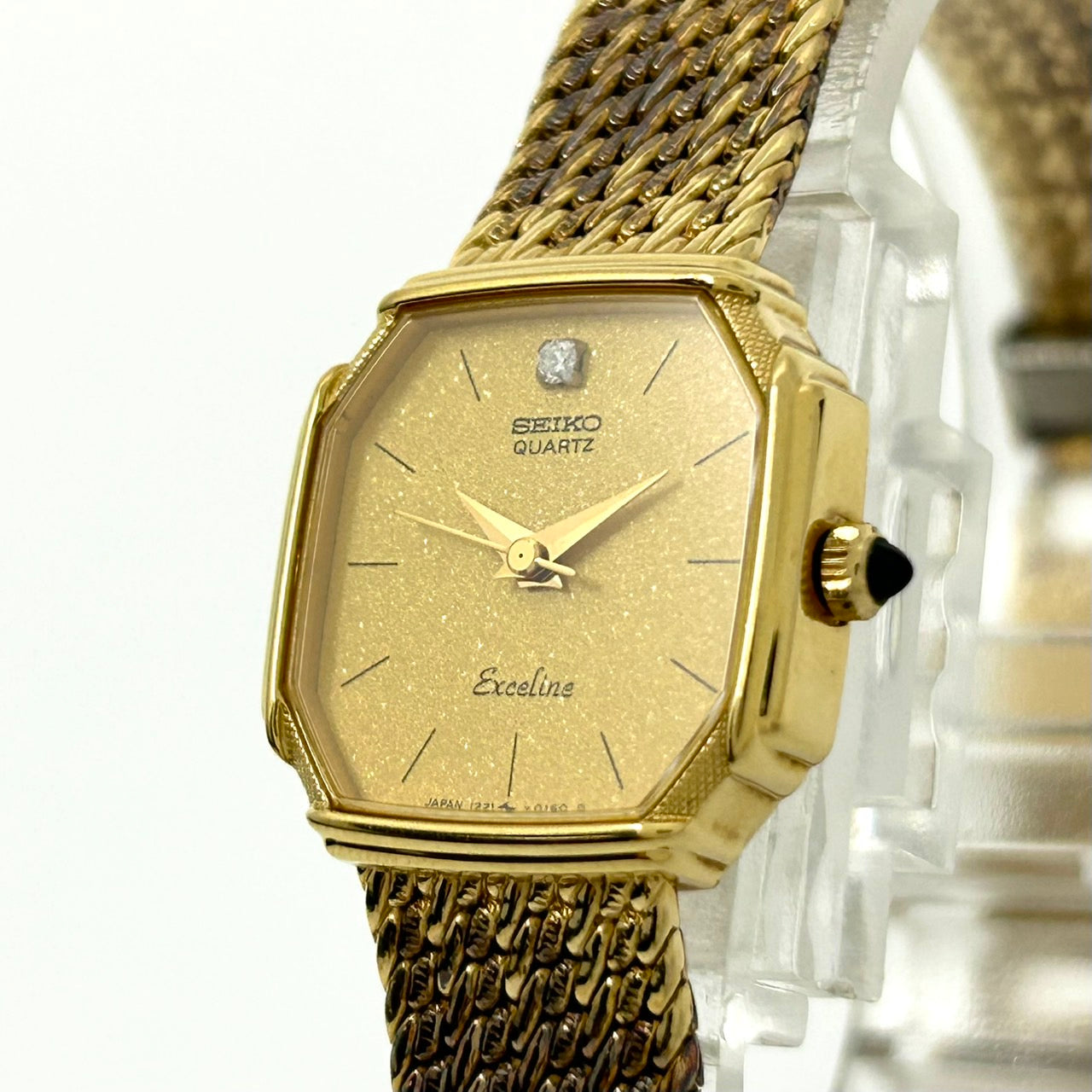 【電池交換済】セイコー エクセリーヌ 腕時計 レディース 1Pダイヤ 1221-5080 クオーツ ゴールド 八角形 オクタゴン ビンテージ クラシック エレガント ドレスウォッチ アンティーク調 クリーニング済み G1