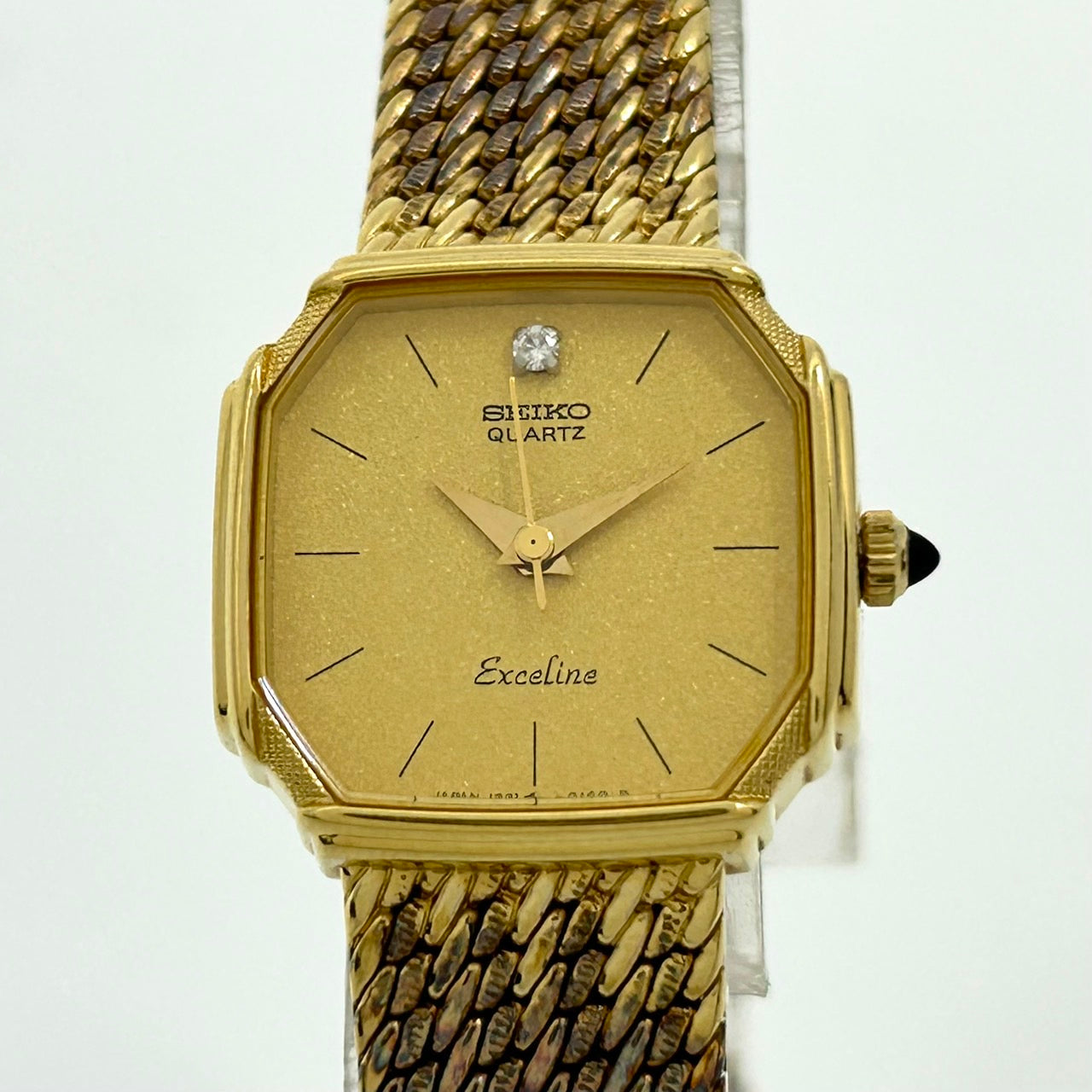 【電池交換済】セイコー エクセリーヌ 腕時計 レディース 1Pダイヤ 1221-5080 クオーツ ゴールド 八角形 オクタゴン ビンテージ クラシック エレガント ドレスウォッチ アンティーク調 クリーニング済み G1