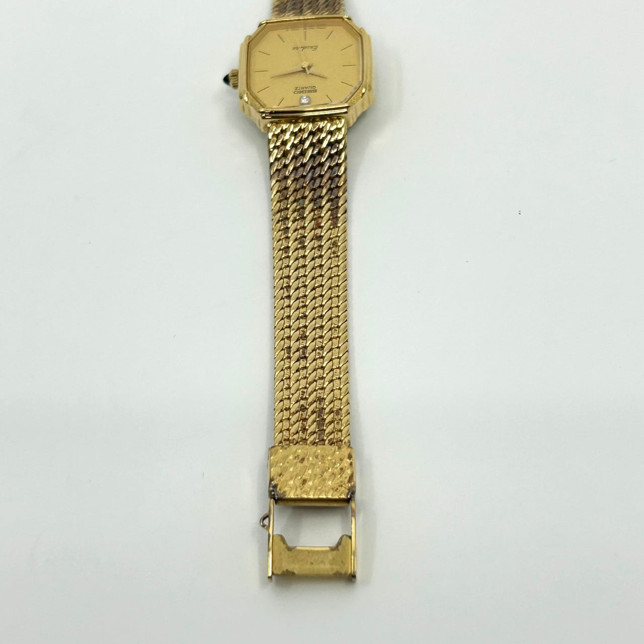 【電池交換済】セイコー エクセリーヌ 腕時計 レディース 1Pダイヤ 1221-5080 クオーツ ゴールド 八角形 オクタゴン ビンテージ クラシック エレガント ドレスウォッチ アンティーク調 クリーニング済み G1