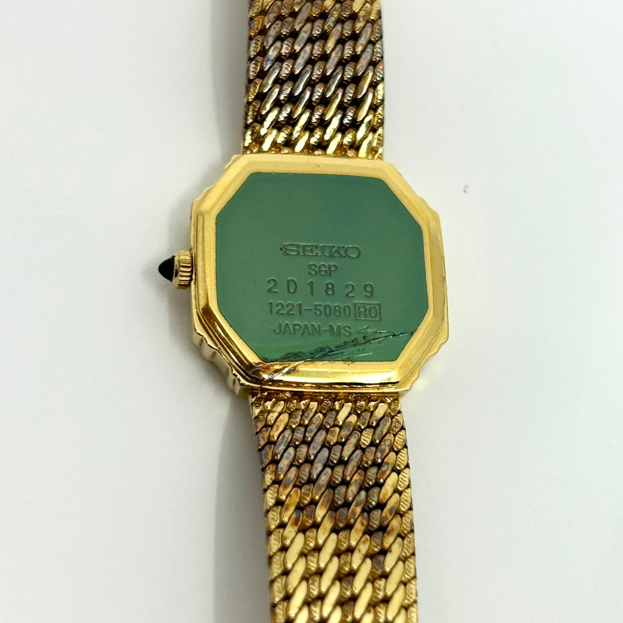 【電池交換済】セイコー エクセリーヌ 腕時計 レディース 1Pダイヤ 1221-5080 クオーツ ゴールド 八角形 オクタゴン ビンテージ クラシック エレガント ドレスウォッチ アンティーク調 クリーニング済み G1