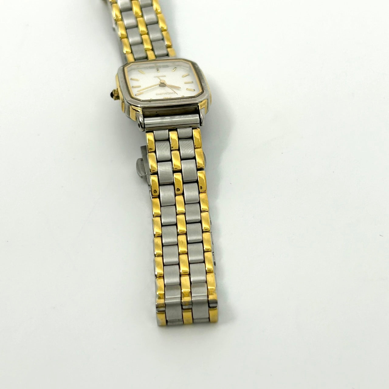 【電池交換済】セイコー エクセリーヌ 腕時計 3F31-5010 クオーツ コンビカラー スクエア ホワイト文字盤 ローマンインデックス ビンテージ クラシック エレガント ドレスウォッチ ファッションウォッチ アクセサリー クリーニング済み G1