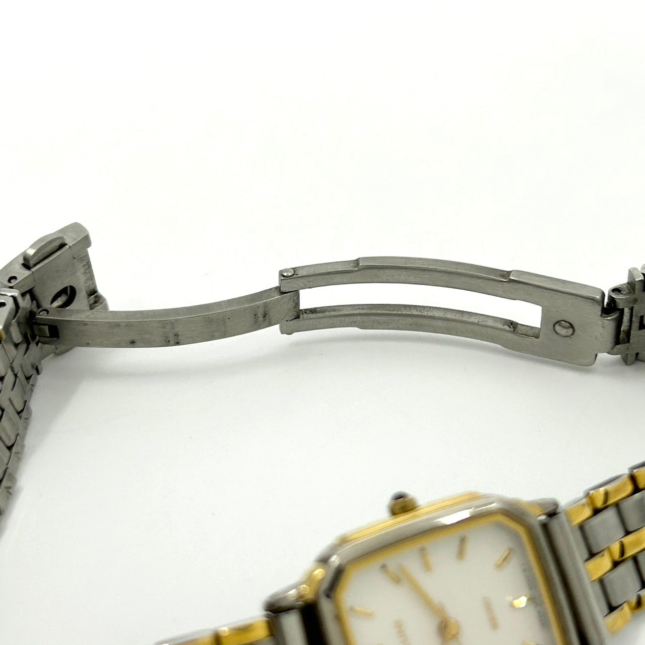 【電池交換済】セイコー エクセリーヌ 腕時計 3F31-5010 クオーツ コンビカラー スクエア ホワイト文字盤 ローマンインデックス ビンテージ クラシック エレガント ドレスウォッチ ファッションウォッチ アクセサリー クリーニング済み G1