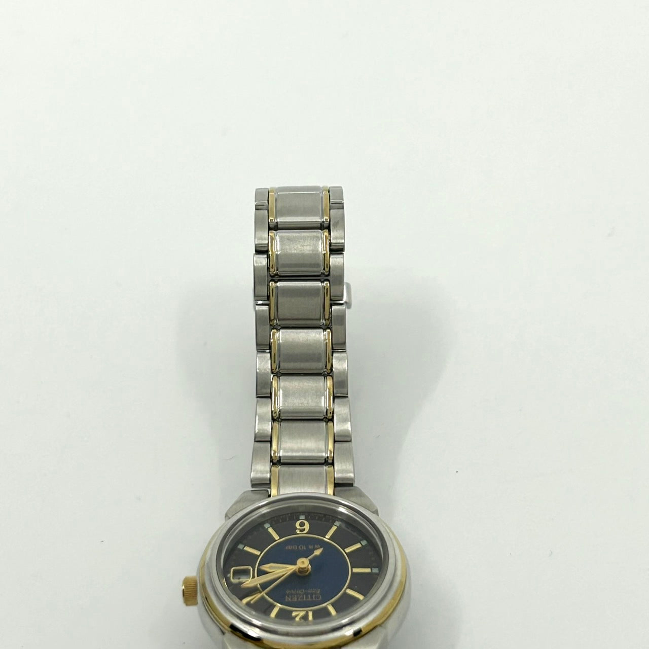 【稼働品】CITIZEN シチズン Eco-Drive エコドライブ レディース腕時計 E011 ネイビー文字盤 ゴールド コンビカラー デイト アナログ ソーラー 10気圧防水 エレガント クラシックデザイン クリーニング済み G6