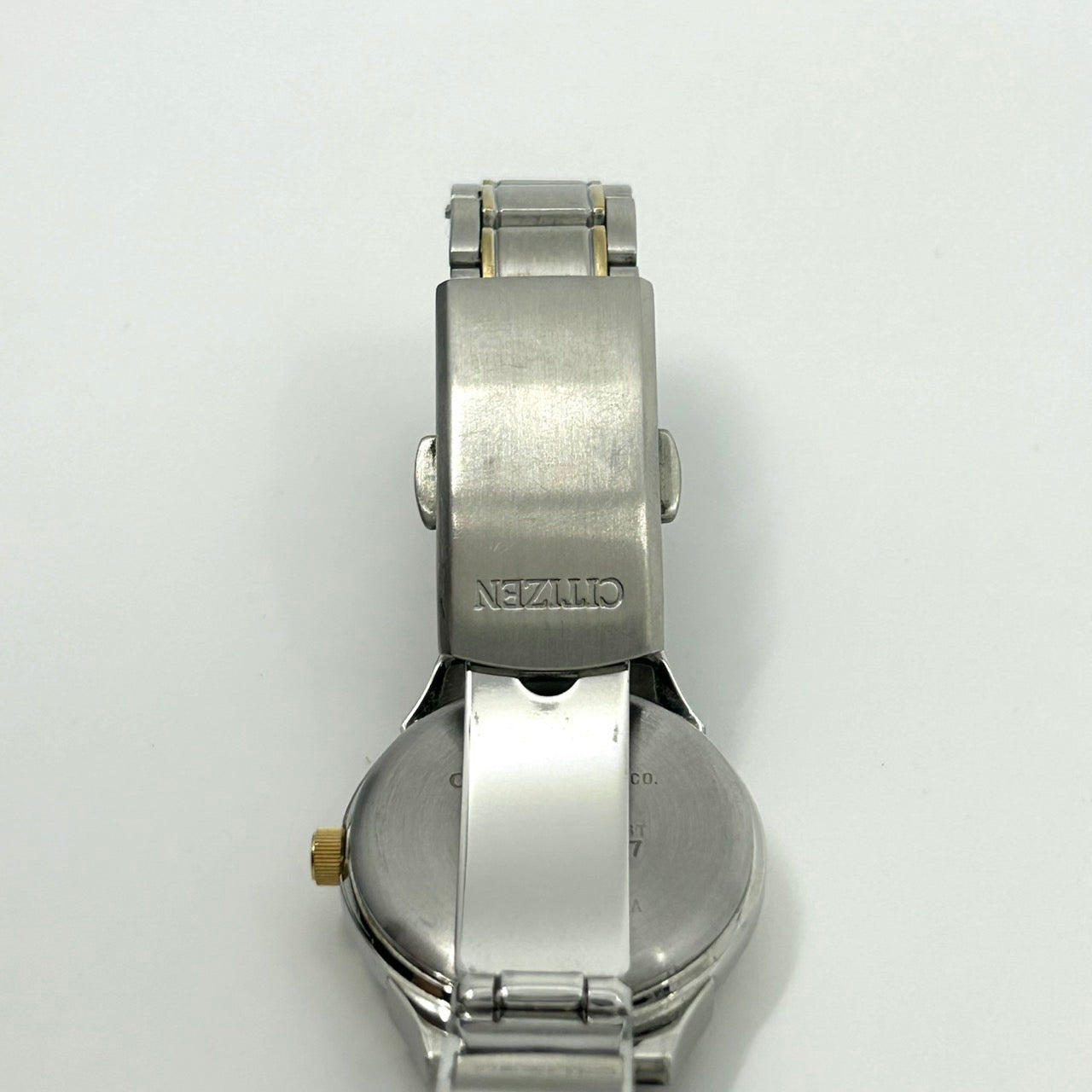 【稼働品】CITIZEN シチズン Eco-Drive エコドライブ レディース腕時計 E011 ネイビー文字盤 ゴールド コンビカラー デイト アナログ ソーラー 10気圧防水 エレガント クラシックデザイン クリーニング済み G6