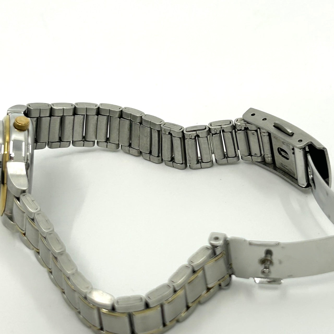 【稼働品】CITIZEN シチズン Eco-Drive エコドライブ レディース腕時計 E011 ネイビー文字盤 ゴールド コンビカラー デイト アナログ ソーラー 10気圧防水 エレガント クラシックデザイン クリーニング済み G6