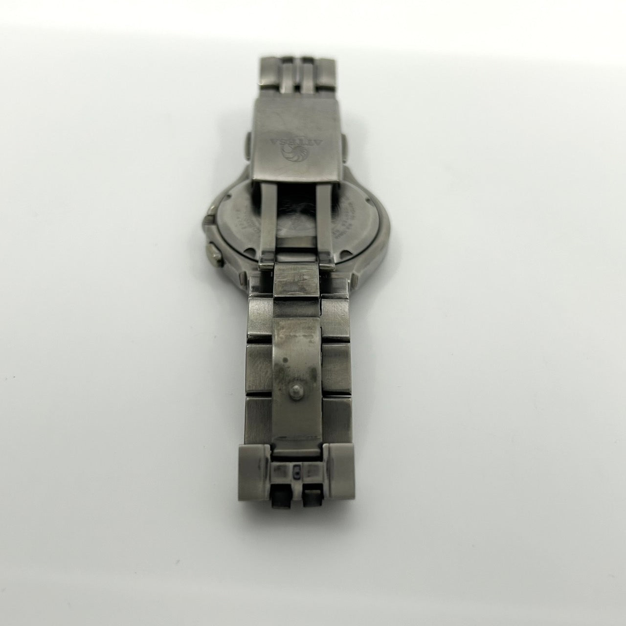 【稼働品】CITIZEN ATTESA シチズン アテッサ メンズ腕時計 エコドライブ H415 電波ソーラー チタン ブラック文字盤 デイト アナログ ビジネスウォッチ スタイリッシュ クラシックデザイン DURATECT クリーニング済み G6