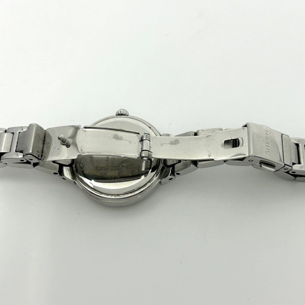 【稼働品】CASIO SHEEN カシオ シーン レディース腕時計 SHE-4516 ソーラー サファイアガラス ホワイト文字盤 ブルーインデックス デイト ダイヤモンド ラウンド アナログ エレガント クラシックデザイン クリーニング済み G6