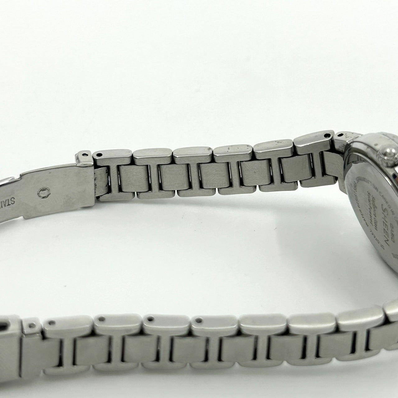 【稼働品】CASIO SHEEN カシオ シーン レディース腕時計 SHE-4516 ソーラー サファイアガラス ホワイト文字盤 ブルーインデックス デイト ダイヤモンド ラウンド アナログ エレガント クラシックデザイン クリーニング済み G6