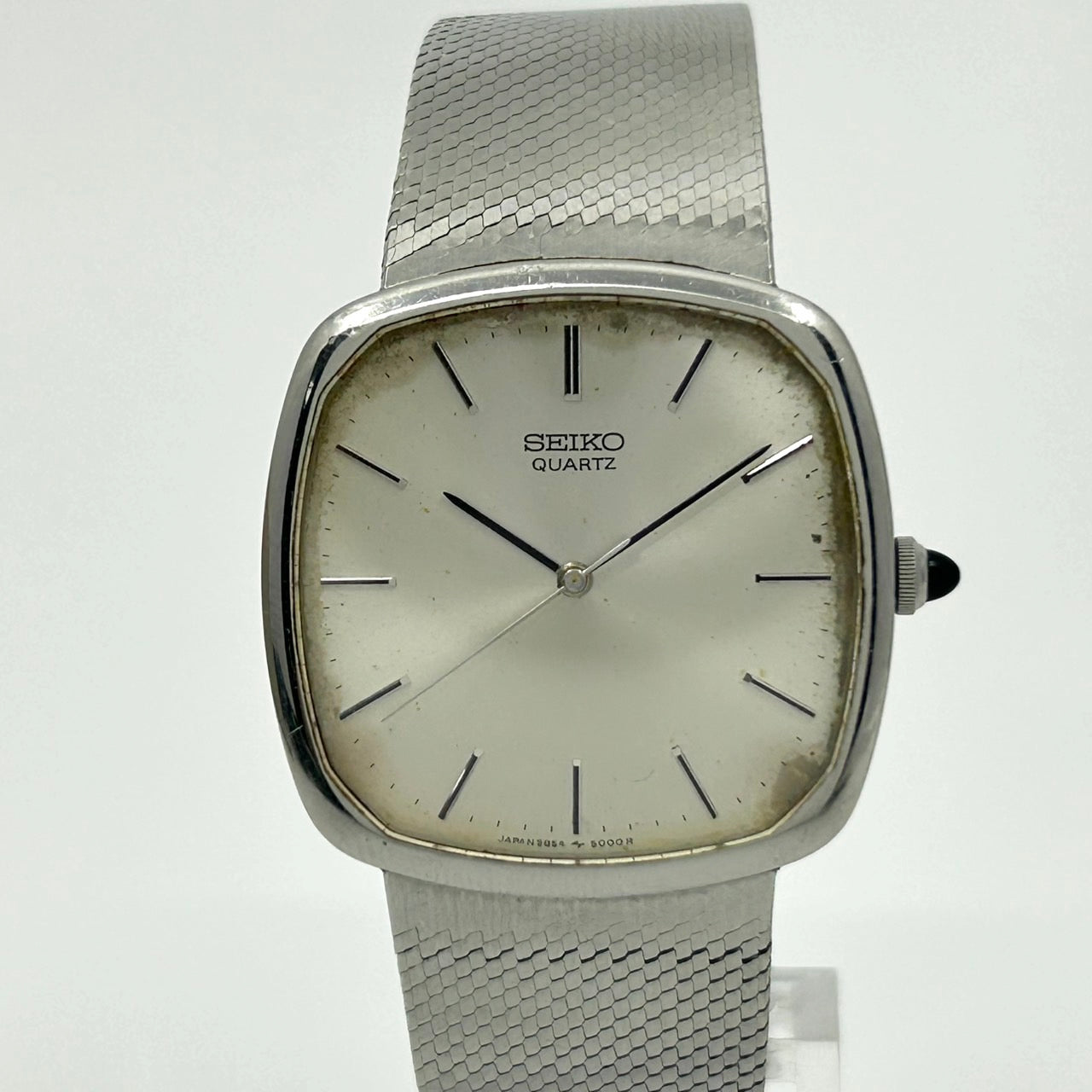 【稼働品】SEIKO セイコー メンズ腕時計 5854-5000 クオーツ スクエア シルバー文字盤 アナログ メッシュベルト ビンテージ アンティーク クラシック ドレスウォッチ シンプル ビジネスウォッチ クリーニング済み G