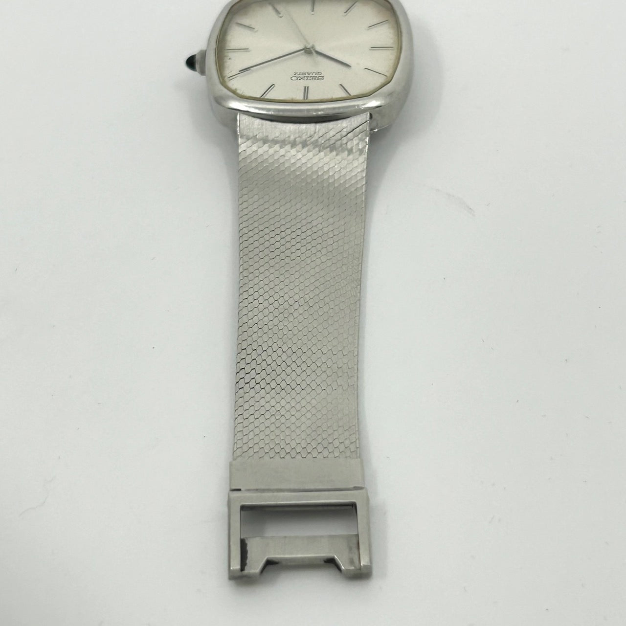 【稼働品】SEIKO セイコー メンズ腕時計 5854-5000 クオーツ スクエア シルバー文字盤 アナログ メッシュベルト ビンテージ アンティーク クラシック ドレスウォッチ シンプル ビジネスウォッチ クリーニング済み G