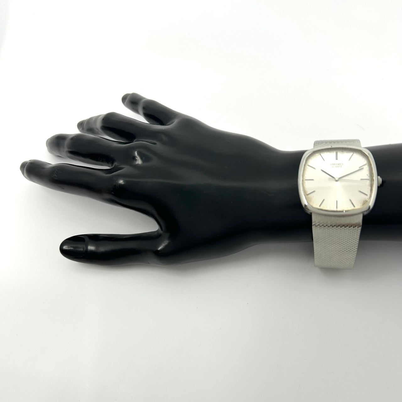 【稼働品】SEIKO セイコー メンズ腕時計 5854-5000 クオーツ スクエア シルバー文字盤 アナログ メッシュベルト ビンテージ アンティーク クラシック ドレスウォッチ シンプル ビジネスウォッチ クリーニング済み G