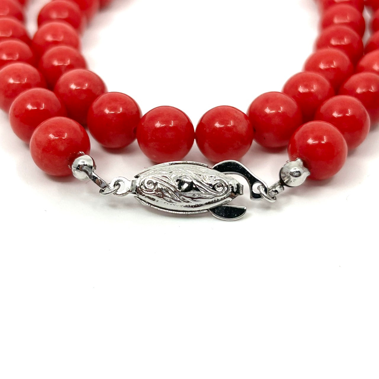 赤珊瑚 サンゴ ネックレス 丸玉 約8mm 玉 シルバー金具 本珊瑚 サンゴジュエリー レディース アクセサリー I9