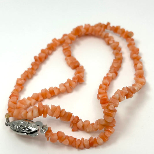 上品なオレンジ珊瑚 サンゴ ネックレス 天然素材 2連 ロングネックレス 留め具シルバー レディース アクセサリー I9