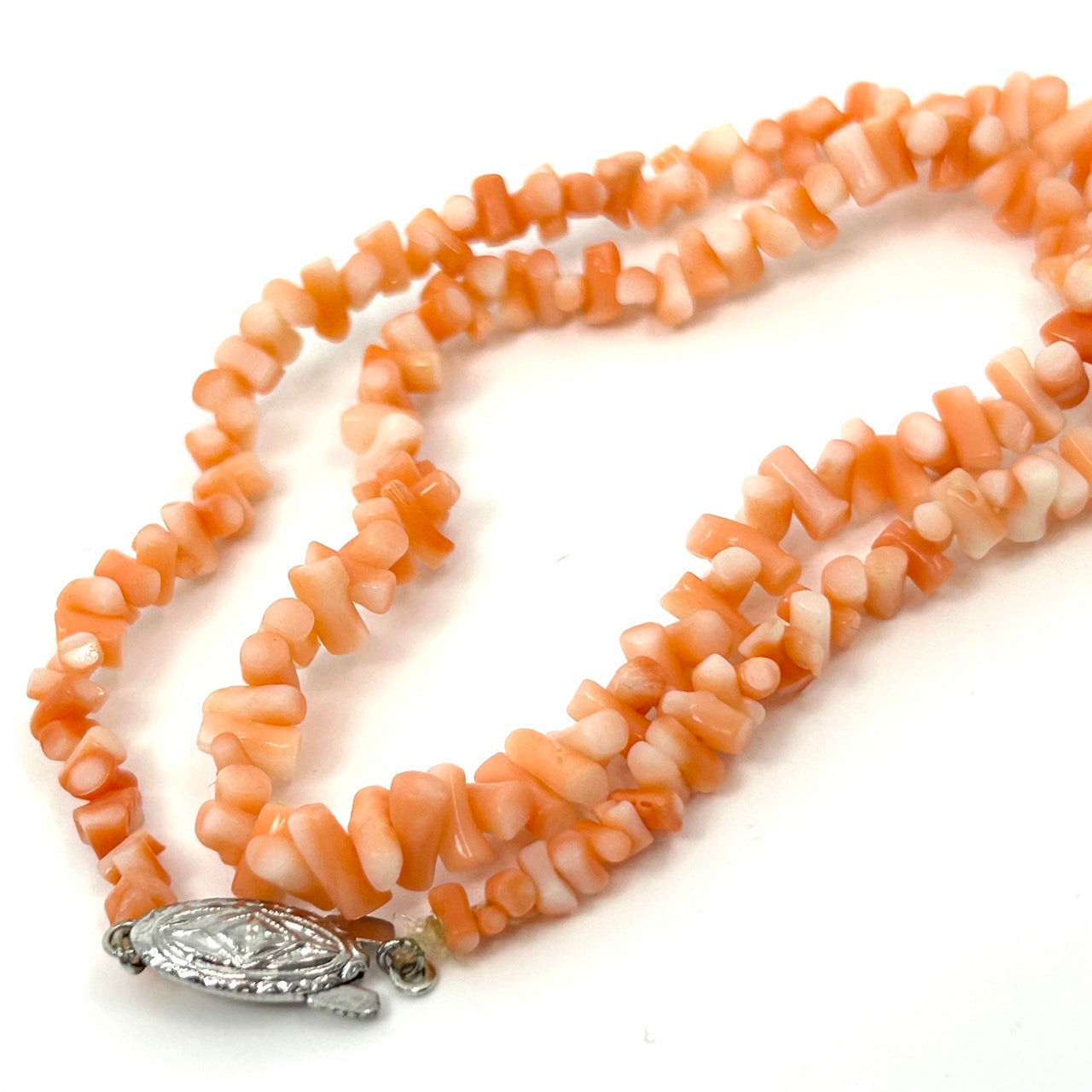 ヴィンテージ 天然サンゴ 珊瑚 ネックレス ペンダント 2連 オレンジ ピンクカラー チップデザイン 留め具付き レディース アクセサリー I9