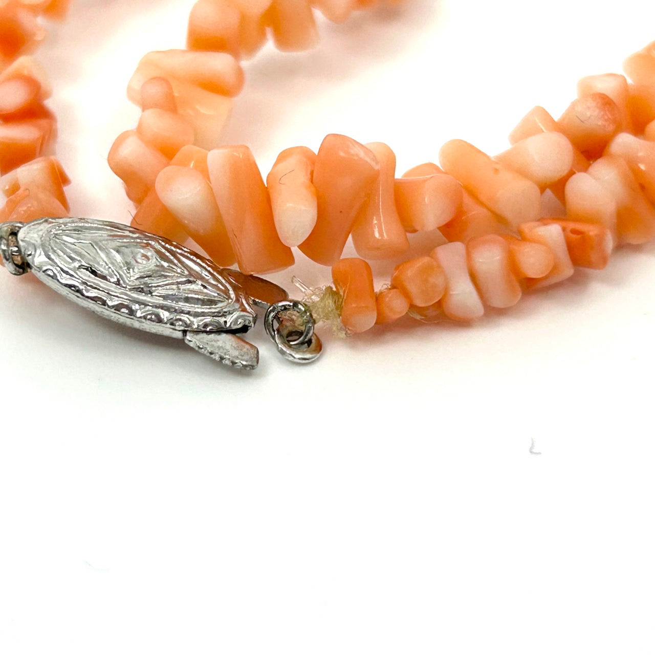 ヴィンテージ 天然サンゴ 珊瑚 ネックレス ペンダント 2連 オレンジ ピンクカラー チップデザイン 留め具付き レディース アクセサリー I9