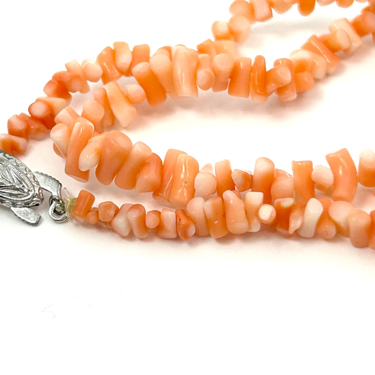 ヴィンテージ 天然サンゴ 珊瑚 ネックレス ペンダント 2連 オレンジ ピンクカラー チップデザイン 留め具付き レディース アクセサリー I9