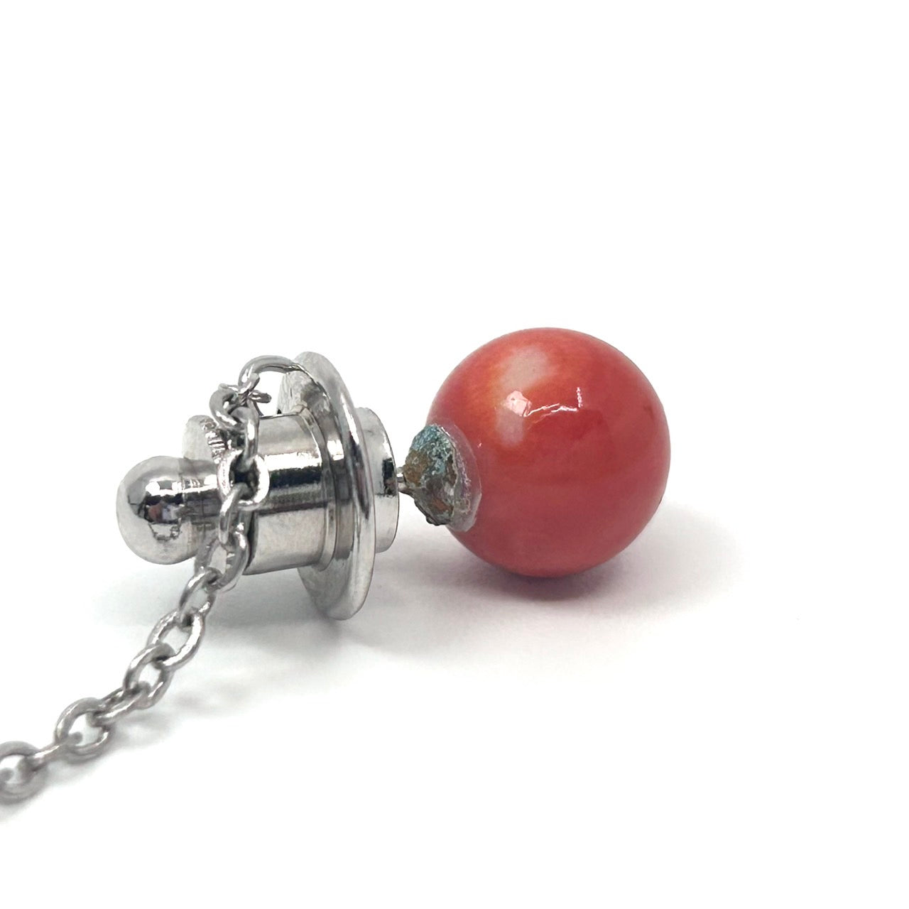 赤珊瑚 レッド ピアス 片耳用 シルバー台座 チェーン付き 上品 エレガント ヴィンテージ アクセサリー レディースジュエリー I9