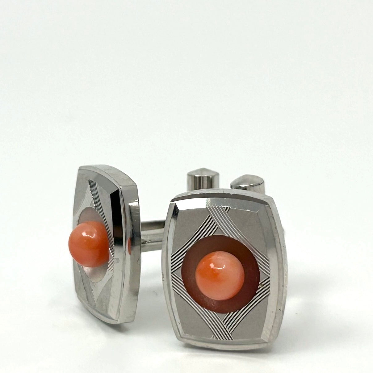 ヴィンテージ 赤珊瑚 レッド カフスボタン メンズ アクセサリー シルバー台座 フォーマル スーツ ビジネス 高級感 ギフト I9