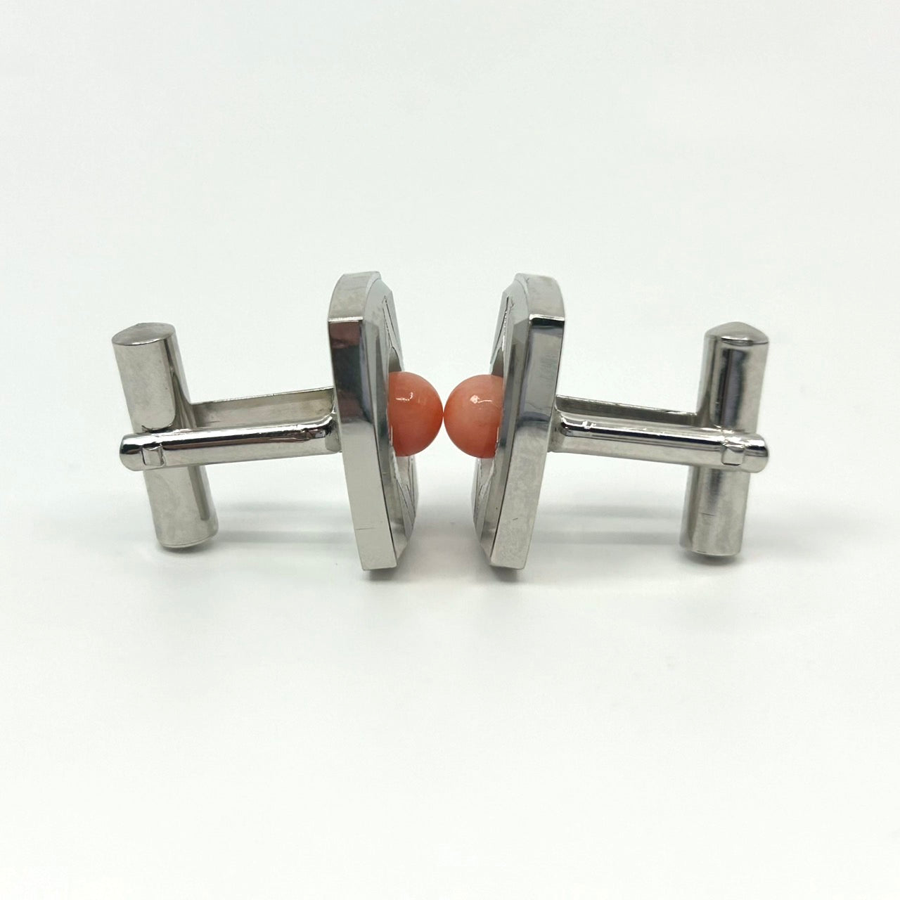 ヴィンテージ 赤珊瑚 レッド カフスボタン メンズ アクセサリー シルバー台座 フォーマル スーツ ビジネス 高級感 ギフト I9