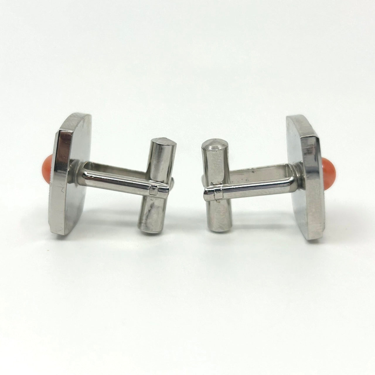 ヴィンテージ 赤珊瑚 レッド カフスボタン メンズ アクセサリー シルバー台座 フォーマル スーツ ビジネス 高級感 ギフト I9