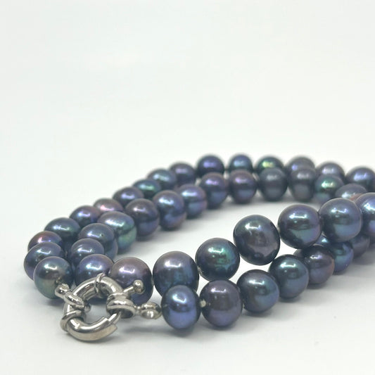 ブラックパール ネックレス ラウンド淡水真珠 本真珠 シルバー留め具 クラシカル エレガント ジュエリー フォーマルアクセサリー I10