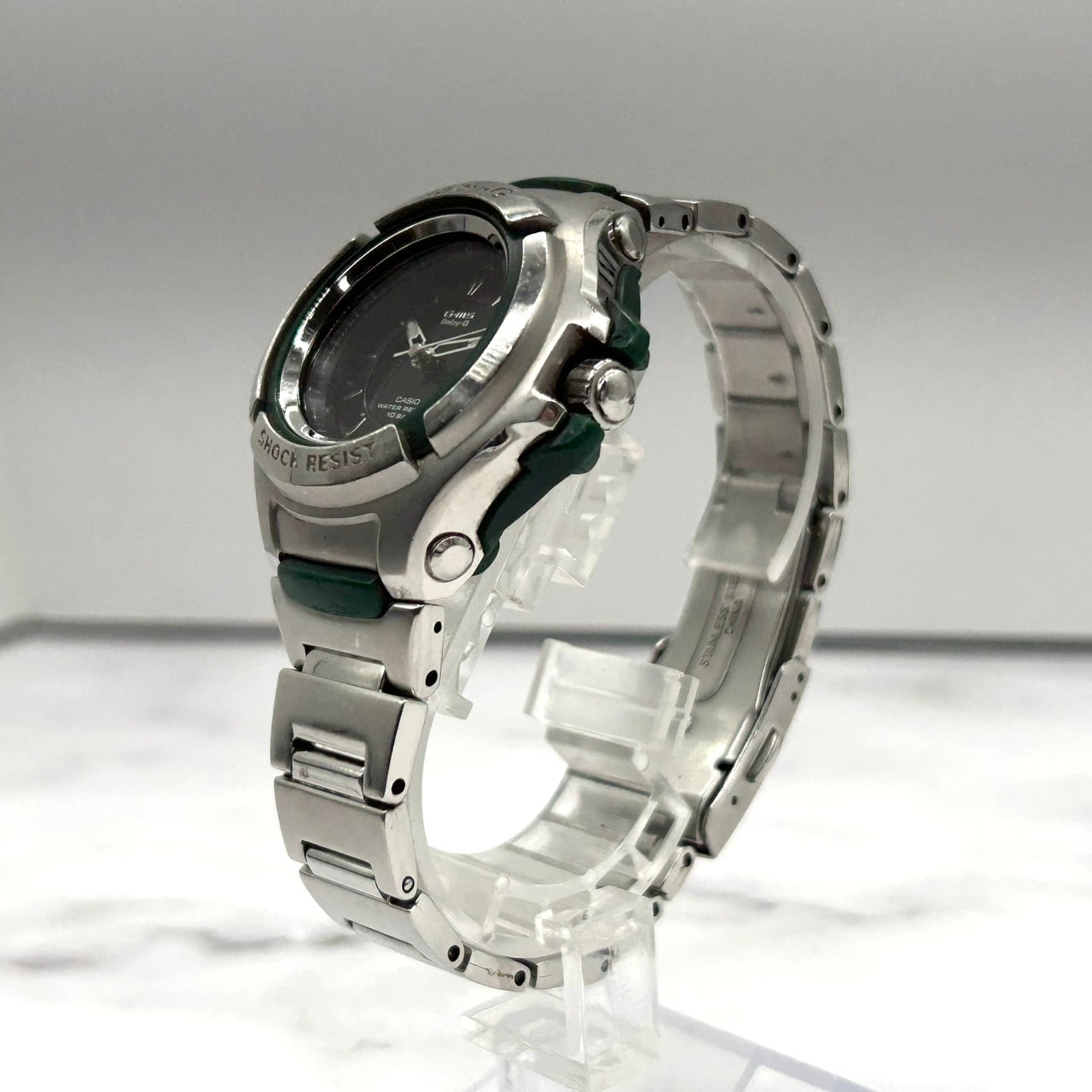 【限定モデル】 電池交換済 稼働品 希少 CASIO Baby-G G-MS MSG-550CR Chara コラボ 限定モデル レディース 腕時計 チャラ シルバー グリーン アナログ デイト表示 クオーツ 耐衝撃構造 裏蓋サイン刻印「小さな夢 大きな夢」G6