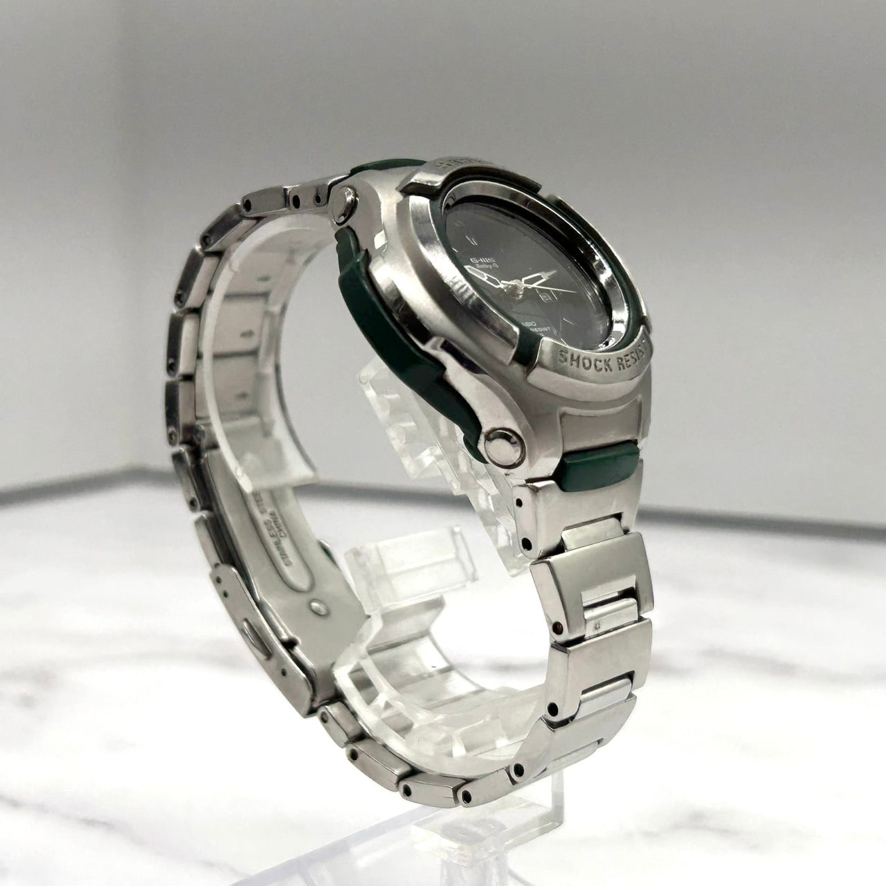 【限定モデル】 電池交換済 稼働品 希少 CASIO Baby-G G-MS MSG-550CR Chara コラボ 限定モデル レディース 腕時計 チャラ シルバー グリーン アナログ デイト表示 クオーツ 耐衝撃構造 裏蓋サイン刻印「小さな夢 大きな夢」G6