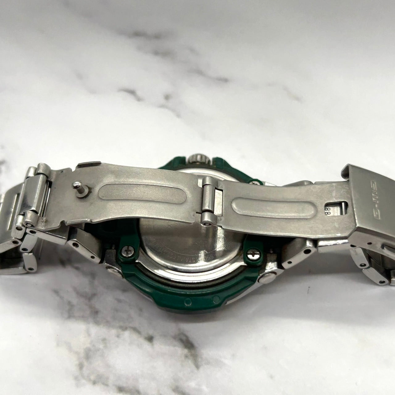 【限定モデル】 電池交換済 稼働品 希少 CASIO Baby-G G-MS MSG-550CR Chara コラボ 限定モデル レディース 腕時計 チャラ シルバー グリーン アナログ デイト表示 クオーツ 耐衝撃構造 裏蓋サイン刻印「小さな夢 大きな夢」G6