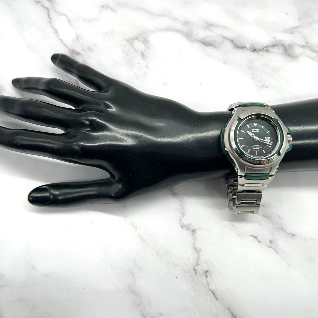 【限定モデル】 電池交換済 稼働品 希少 CASIO Baby-G G-MS MSG-550CR Chara コラボ 限定モデル レディース 腕時計 チャラ シルバー グリーン アナログ デイト表示 クオーツ 耐衝撃構造 裏蓋サイン刻印「小さな夢 大きな夢」G6