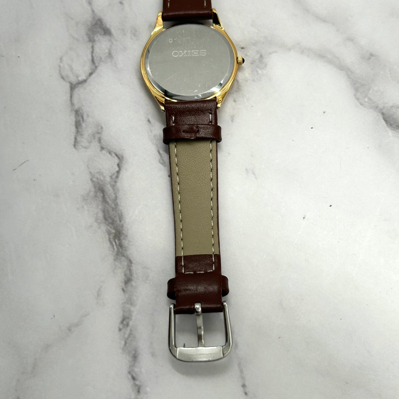 【新品ベルト（社外品）／電池交換済／稼働品】SEIKO DOLCE セイコー ドルチェ メンズ 腕時計 8J41-0AJ0 ゴールド文字盤 ブラウンレザー クオーツ 薄型 エレガント クラシック ドレスウォッチ ビンテージ 高級感 クリーニング済 G6