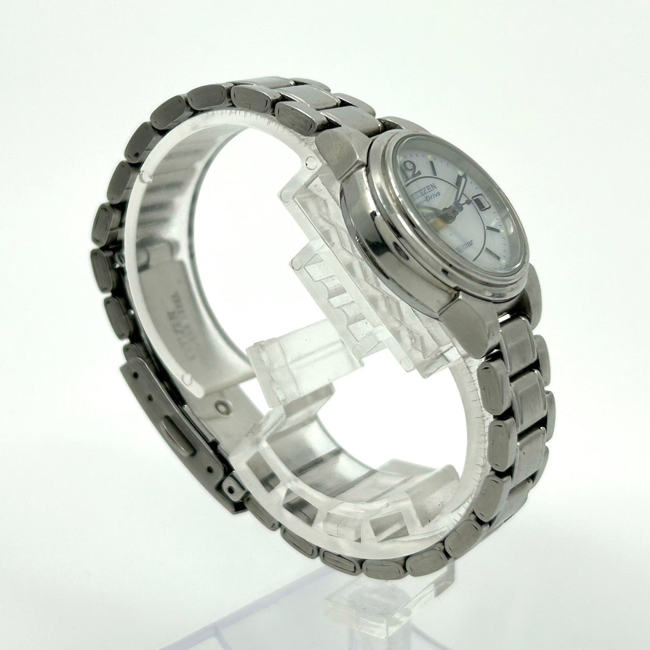 【稼働品】シチズン エコドライブ 腕時計 レディース E011-S027144 ソーラー W.R. 10 BAR アナログ デイト表示 白文字盤 ステンレス シルバー シンプル クラシック エレガント カジュアル ビジネス 通勤 クリーニング済 G5