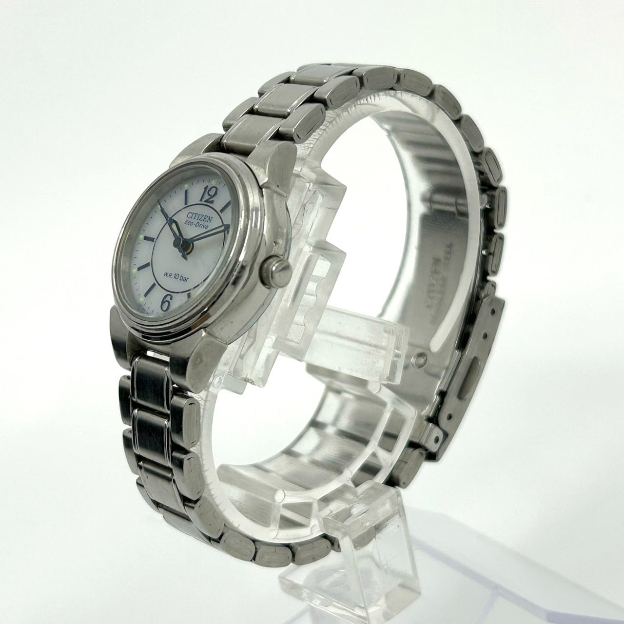 【稼働品】シチズン エコドライブ 腕時計 レディース E011-S027144 ソーラー W.R. 10 BAR アナログ デイト表示 白文字盤 ステンレス シルバー シンプル クラシック エレガント カジュアル ビジネス 通勤 クリーニング済 G5