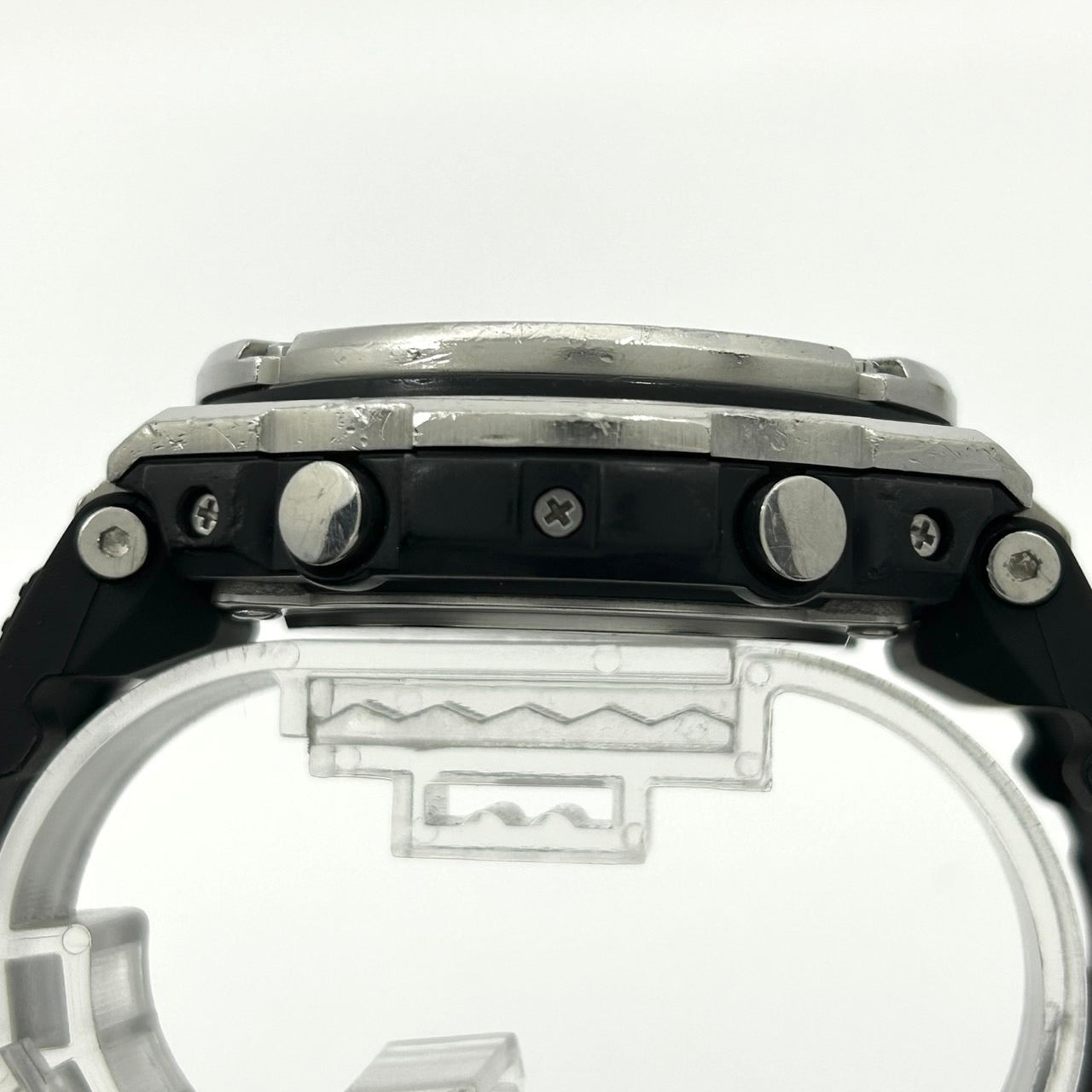 【稼働品】カシオ Gショック Gスチール 腕時計 GST-W110 メンズ タフソーラー 電波ソーラー デジアナ MULTI BAND 6 ブラック シルバー ラバーベルト ラウンド 高機能 耐衝撃構造 ストリート アウトドア カジュアル クリーニング済 G3