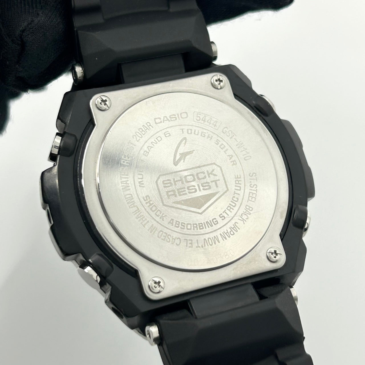 【稼働品】カシオ Gショック Gスチール 腕時計 GST-W110 メンズ タフソーラー 電波ソーラー デジアナ MULTI BAND 6 ブラック シルバー ラバーベルト ラウンド 高機能 耐衝撃構造 ストリート アウトドア カジュアル クリーニング済 G3