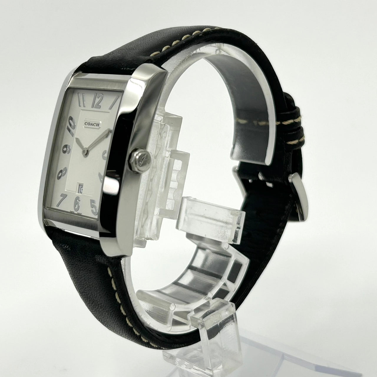 【電池交換済】 COACH コーチ 腕時計 0242 6.795.480 ユニセックス クオーツ レクタンギュラー デイト アナログ 白文字盤 レザーベルト スイス製 クラシック エレガント ドレスウォッチ ビジネス 通勤 通学 メンズ レディース G3