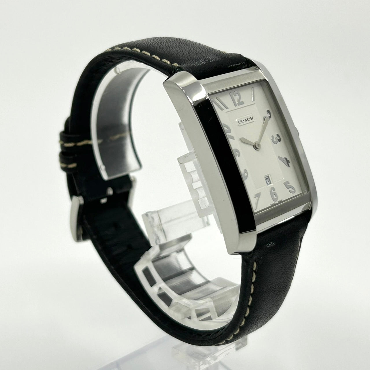 【電池交換済】 COACH コーチ 腕時計 0242 6.795.480 ユニセックス クオーツ レクタンギュラー デイト アナログ 白文字盤 レザーベルト スイス製 クラシック エレガント ドレスウォッチ ビジネス 通勤 通学 メンズ レディース G3