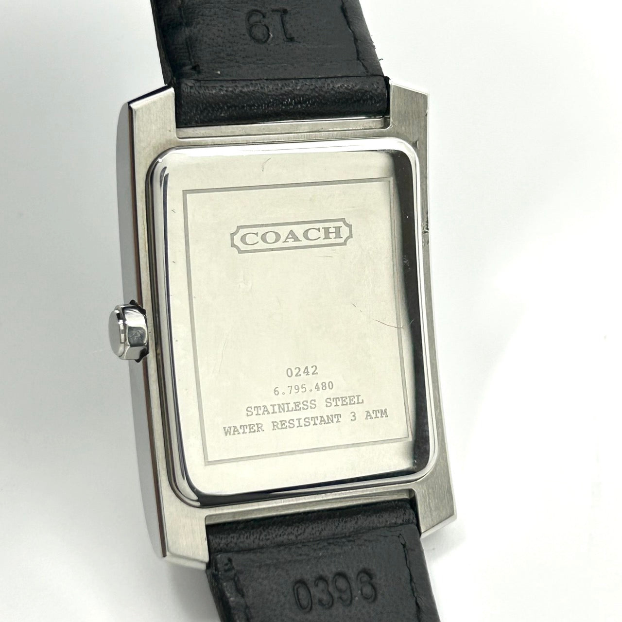 【電池交換済】 COACH コーチ 腕時計 0242 6.795.480 ユニセックス クオーツ レクタンギュラー デイト アナログ 白文字盤 レザーベルト スイス製 クラシック エレガント ドレスウォッチ ビジネス 通勤 通学 メンズ レディース G3