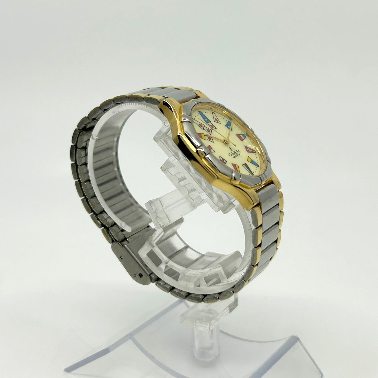 【電池交換済】希少 CORUM コルム アドミラルズカップ 腕時計 メンズ レディース クオーツ 国際信号旗 イエロー文字盤 ゴールド シルバー コンビ ヴィンテージ アンティーク クラシック 高級 スイス製 ユニセックス エレガント G2